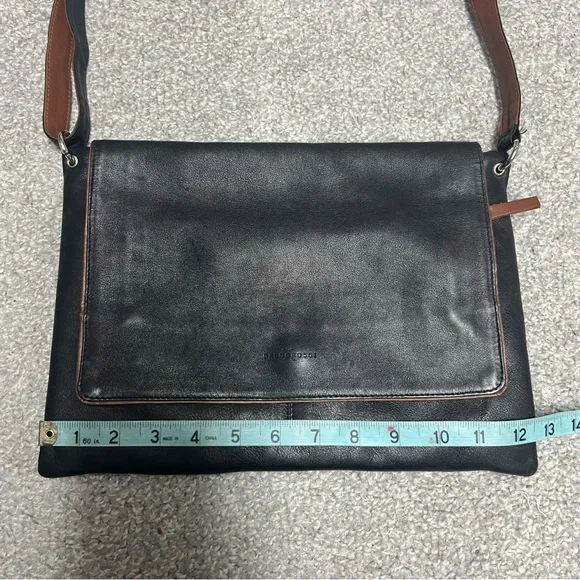 Bruno Rossi Purse Black Brown Soft Leather Bag Crossbody Fold Over Top Italy